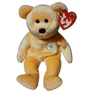 Vtg 2001 Dearest Ty Beanie Baby Tangerine Light Orange Bear Bow Love